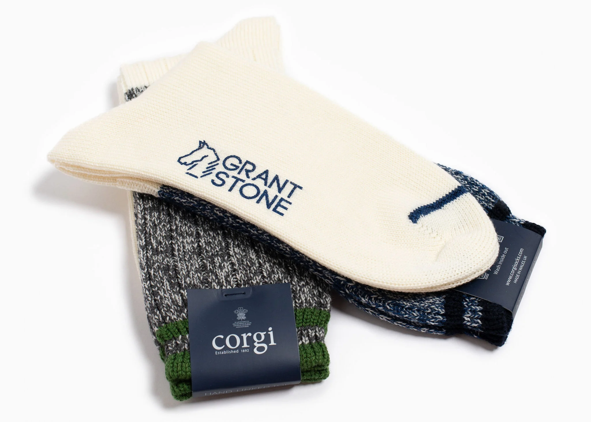 Corgi x Grant Stone Heavyweight Wool/Cotton Sock – Green - Image 3